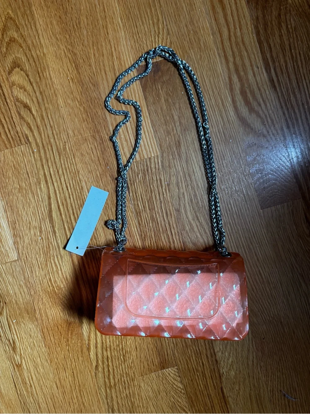 Orange Quilted Jelly Crossbody Bag with Silver Chain